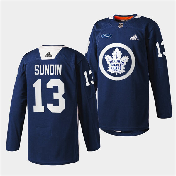 Mens Toronto Maple Leafs Retired Player #13 Mats Sundin adidas Navy Primary Logo Warm Up Jersey